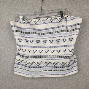 WHBM Strapless Tube Top Blue White Geometric Boho Festival Corset Style Sz S
